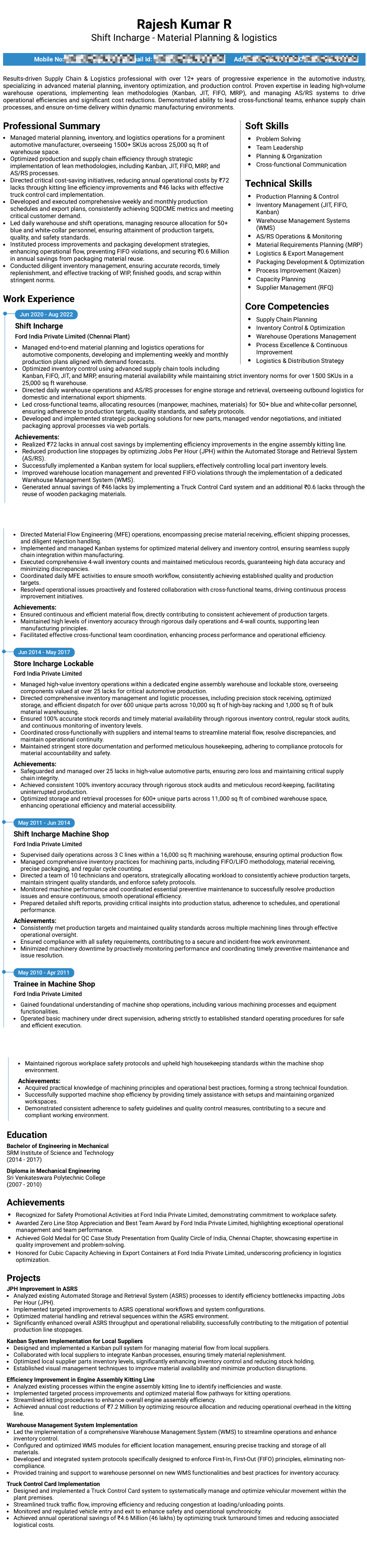 Rajesh Kumar R after resume page 1